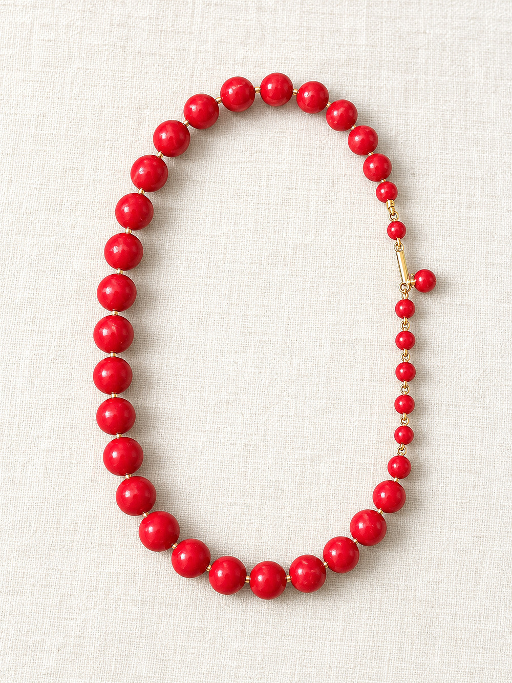 ⚜️ Japan-Signed Beaded Necklace | Graduated Red Coral-Color | Bold Classic 💗